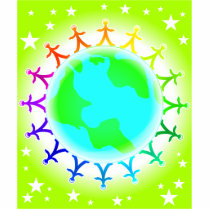 People united atop world globe acrylic cut outs