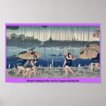 People walking in the rain by Utagawa,Kuniyoshi Print