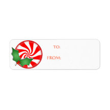 Peppermint Candy Holly Sprig Christmas Tag Label