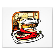 Peppers pan grinder kitchen scene graphic art photo