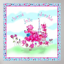 Peppie La Poodle Pink whimsical wall poster