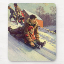 Père et fille Sledding le jour de Noël Tapis De Souris