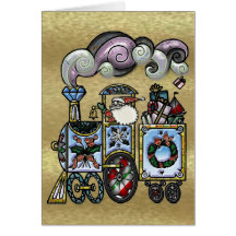 Père Noël démodé dans sa carte de voeux de train