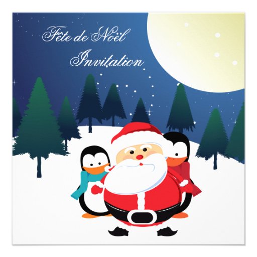 Père Noël et invitation de Manchot Fête de Noël