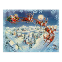 PÈRE NOËL, SLEIGH et RENNE par SHARON SHARPE Cartes Postales