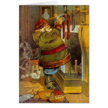 Père Noël vintage remplissant carte de vacances de