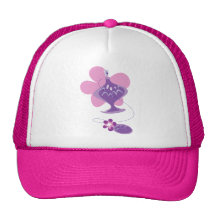 Perfume Bottle in Pink and Purple Mesh Hats