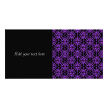 Periwinkle and Black Damask Pattern Photo Cards