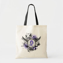 Periwinkle Ribbon And Wings Stomach Cancer Tote Bags