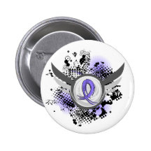 Periwinkle Ribbon And Wings Stomach Cancer Pinback Buttons
