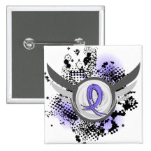 Periwinkle Ribbon And Wings Stomach Cancer Pinback Button