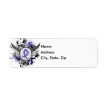 Periwinkle Ribbon And Wings Stomach Cancer Return Address Labels