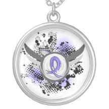 Periwinkle Ribbon And Wings Stomach Cancer Personalized Necklace