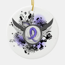 Periwinkle Ribbon And Wings Stomach Cancer Christmas Ornament