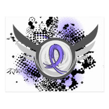 Periwinkle Ribbon And Wings Stomach Cancer Postcard