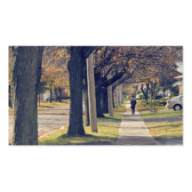 Person Walking Down Residential Street Business Card Template