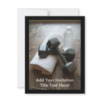 Personal Trainer or Fitness Dumbells Towel & Water Invitations