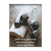 Personal Trainer or Fitness Dumbells Towel & Water Post Card