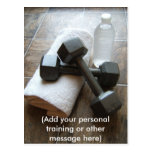 Personal Trainer or Fitness Dumbells Towel & Water Post Card