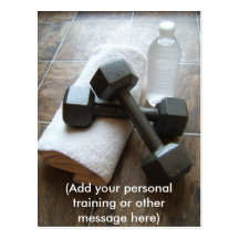 Personal Trainer or Fitness Dumbells Towel & Water Post Card