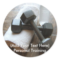 Personal Trainer or Fitness Dumbells Towel & Water Round Sticker
