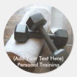 Personal Trainer or Fitness Dumbells Towel & Water Round Sticker