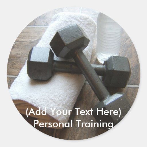 Personal Trainer or Fitness Dumbells Towel & Water Round Sticker