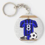 Personalised Black and blue football soccer Jersey Keychain
