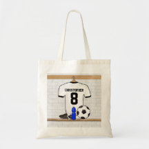 Personalised white and black football soccer Jerse Tote Bags