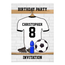 Personalised white and black football soccer Jerse Personalized Invites