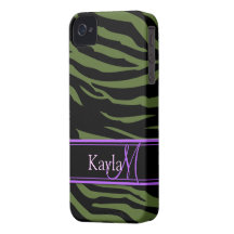 Personalize Dark Olive Green & black Zebra pattern iPhone 4 Covers