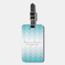 Personalize Name Aqua Chevron Luggage Tag