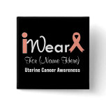 Personalize Peach Ribbon Uterine Cancer buttons