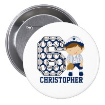 Personalized 6th Birthday Baseball Catcher BW Button