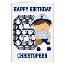 Personalized 6th Birthday Baseball Catcher BW Greeting Cards
