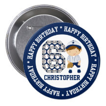 Personalized 6th Birthday Baseball Catcher BW Pin