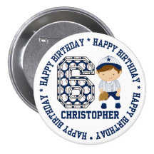 Personalized 6th Birthday Baseball Catcher BW Pin