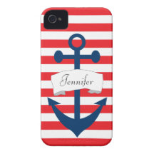 Personalized Anchor Red Stripe iPhone 4/4S Case Case-Mate iPhone 4 Case