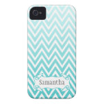Personalized aqua blue ombre chevron iphone 4 case