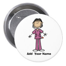 Personalized Asian Stick Figure Nurse  Button