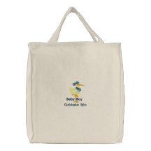 Personalized baby boy embroidered canvas tote bag