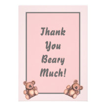 Personalized Baby shower thank you card pink bears Personalized Announcement