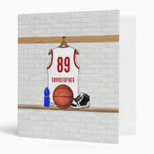 Personalized Basketball Jersey (white red) Vinyl Binder