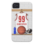 Personalized Basketball Jersey (white red) iPhone 4 Case-Mate Cases