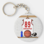 Personalized Basketball Jersey (white red) Key Chain