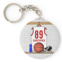 Personalized Basketball Jersey (white red) keychains