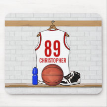 Personalized Basketball Jersey (white red) Mouse Pads