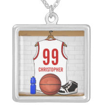 Personalized Basketball Jersey (white red) Jewelry