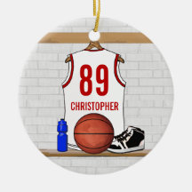 Personalized Basketball Jersey (white red) Christmas Ornaments