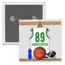 Personalized Basketball Jersey (whitegreen) Pinback Button